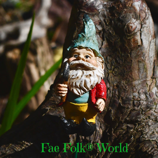 Tiny Gnome Holding Spade - Pot or Garden Stake