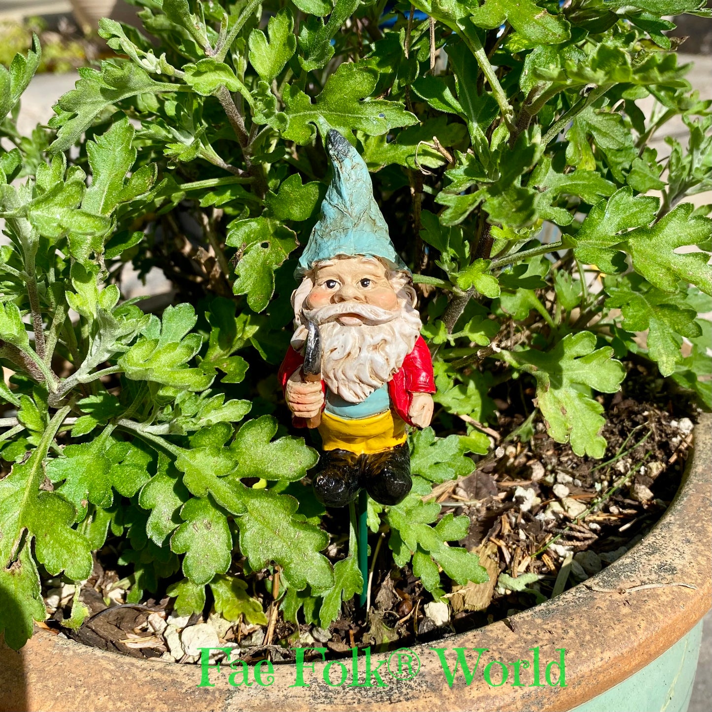 Tiny Gnome Holding Spade - Pot or Garden Stake