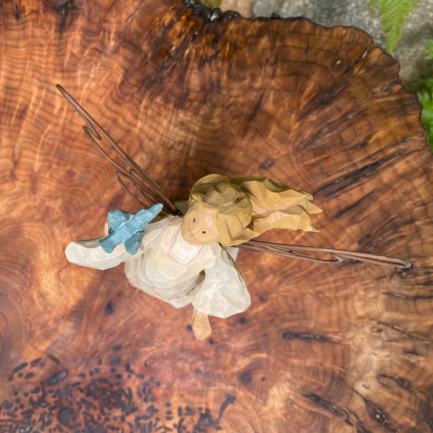 Wood-look Angel with Wire Wings