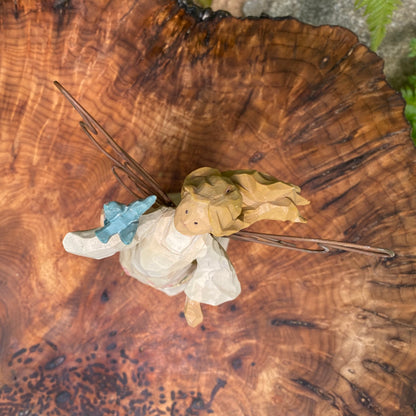 Wood-look Angel with Wire Wings
