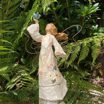 Wood-look Angel with Wire Wings