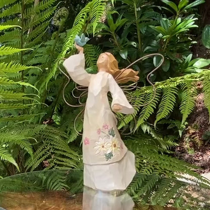 Wood-look Angel with Wire Wings