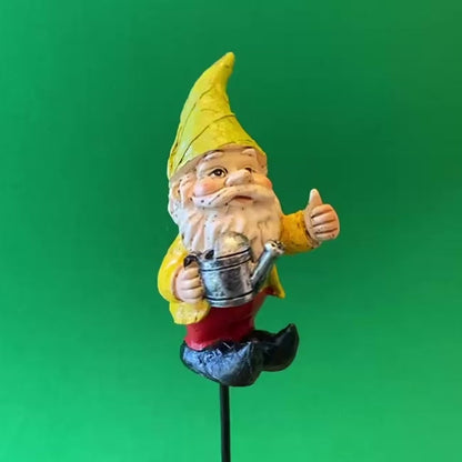 Tiny Gnome Holding Watering Can - Pot or Garden Stake