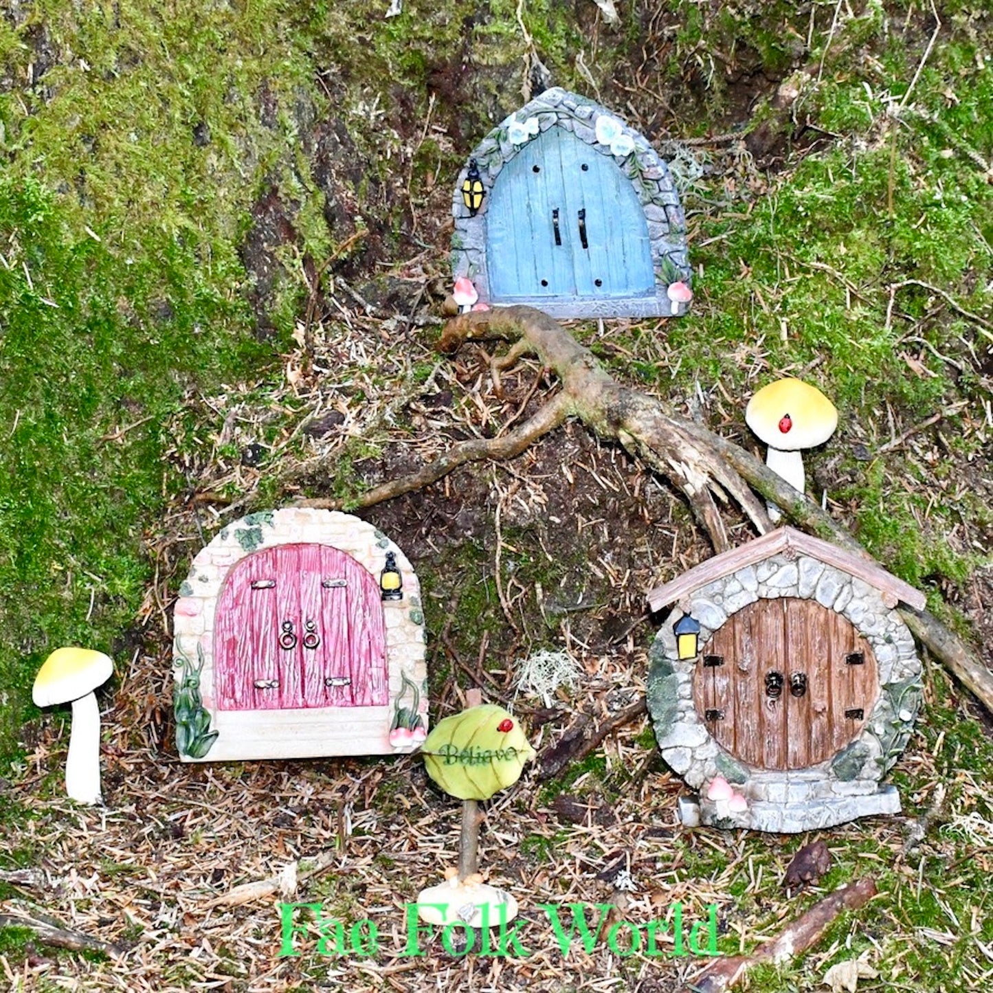 Fairy Door - Round Log Doors with Roof