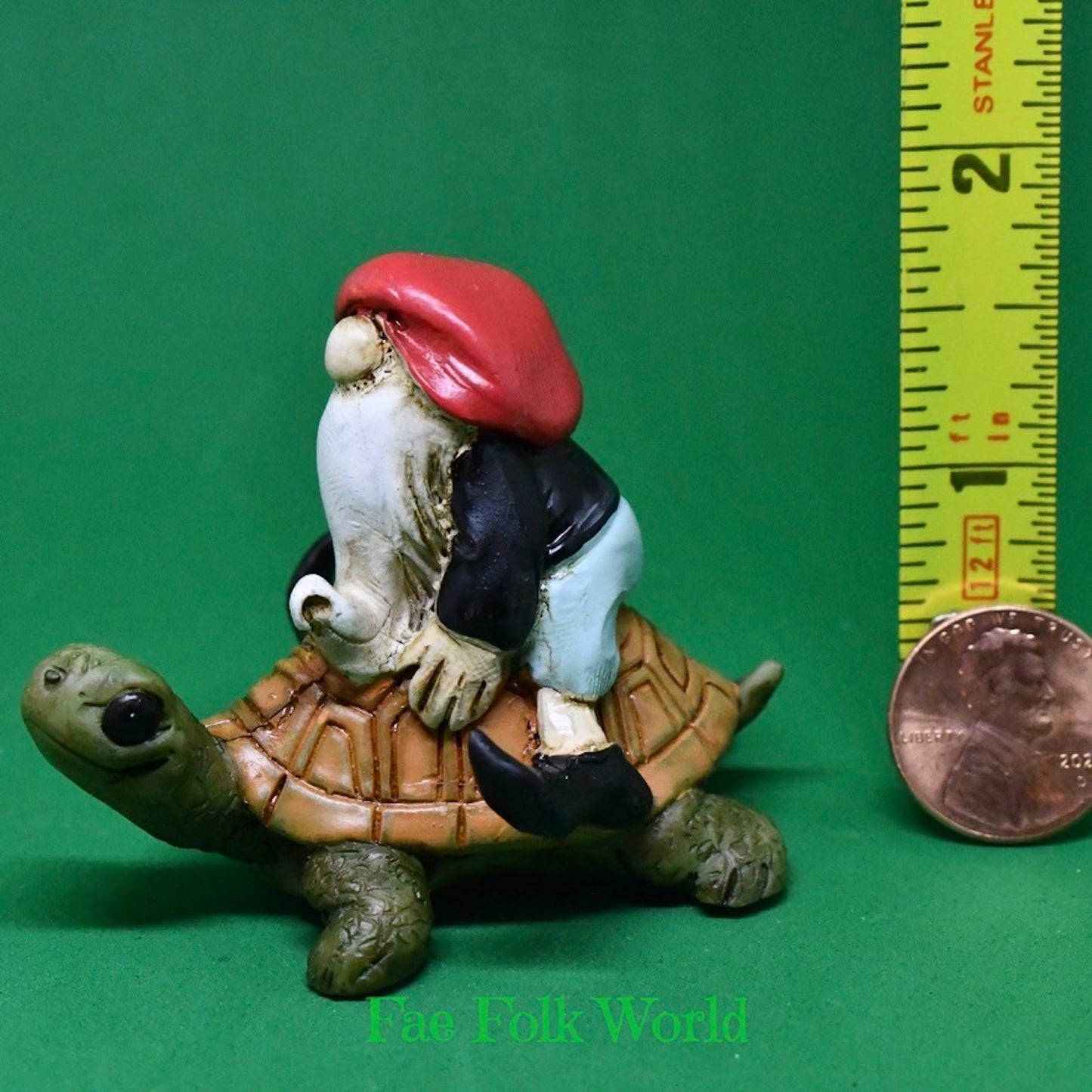 Mini Garden Gnome Riding Turtle