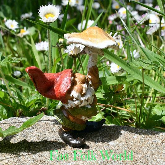 Mini Garden Gnome with Mushroom Umbrella