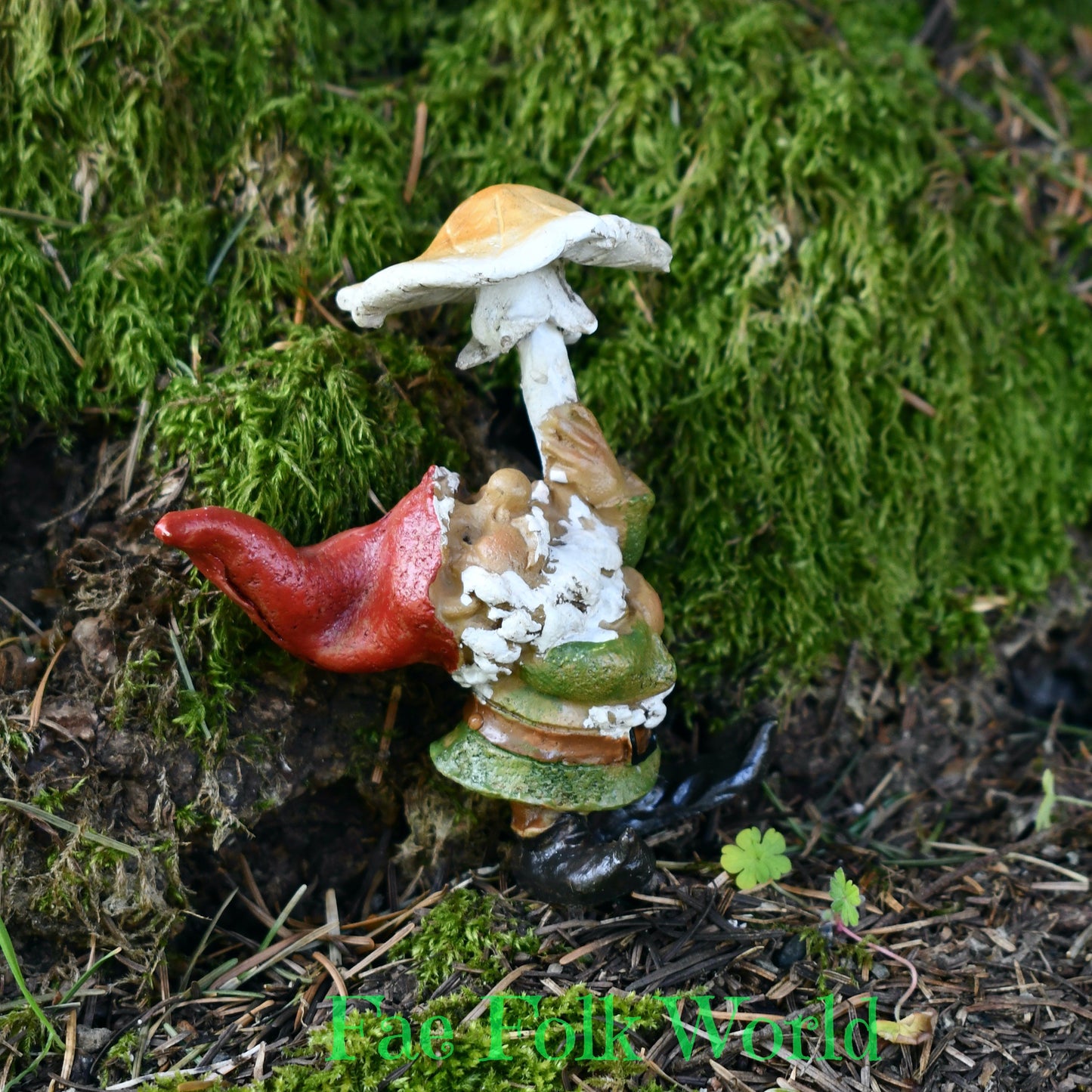 Mini Garden Gnome with Mushroom Umbrella