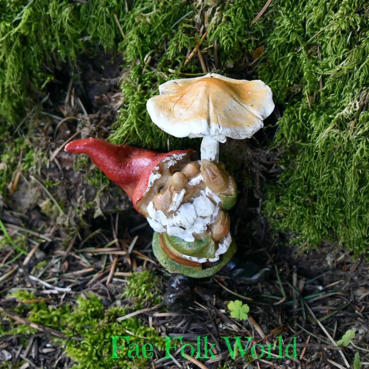 Mini Garden Gnome with Mushroom Umbrella