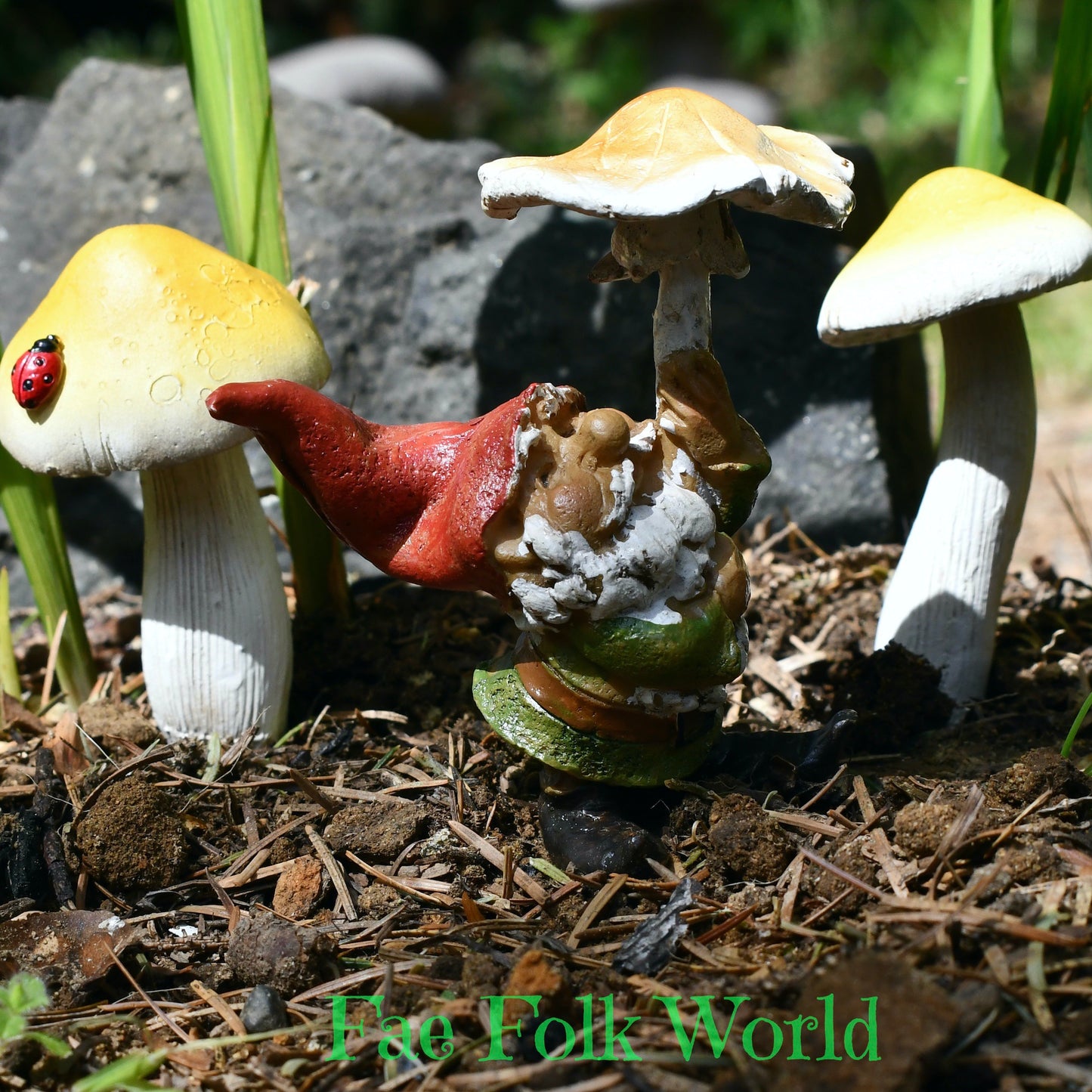 Mini Garden Gnome with Mushroom Umbrella